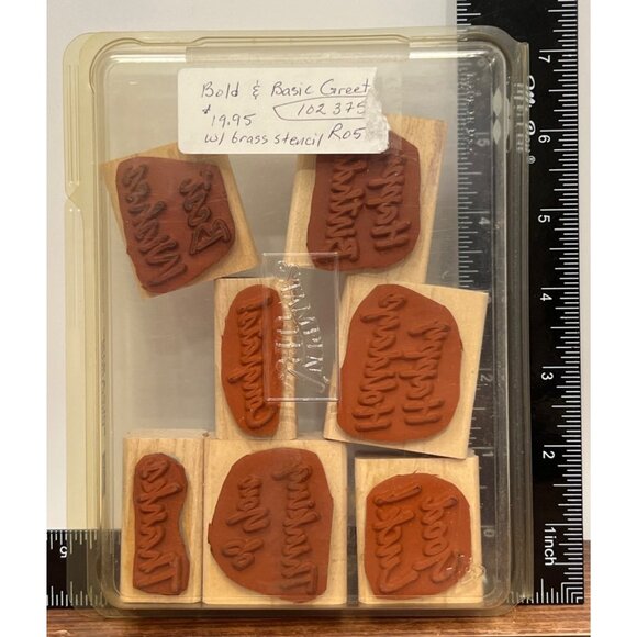 102375 Bold & Basic Greetings Stampin Up! W/ EMBOSSING STENCIL 102273 - Picture 2 of 6